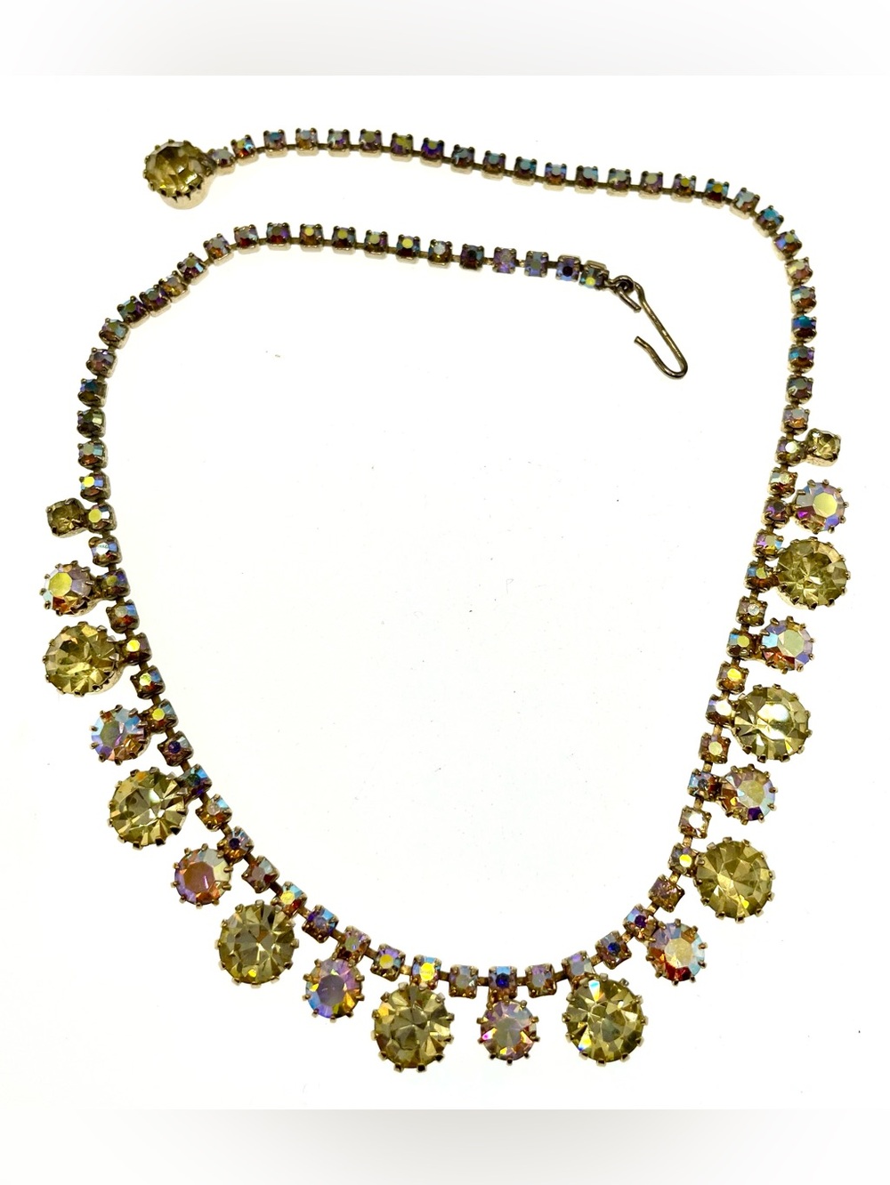 Vintage Signed Weiss Gold Tone Aurora Borealis Rhinestone Necklace Choker 1950